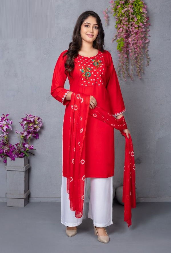 Kushal Sanorita Kurti With Plazzo And Dupatta Rayon Readymade Dress Collection